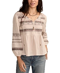 Lucky Brand Women's Mixed Trim Peasant Top
