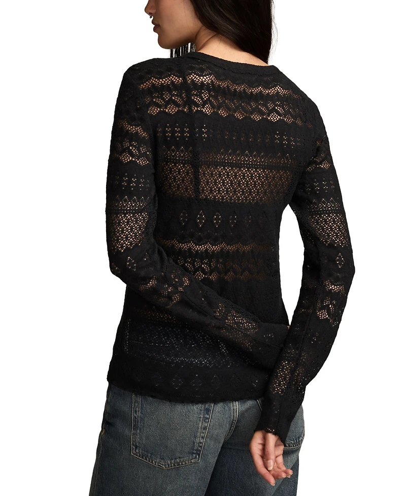 Lucky Brand Women's Lace Detail Long Sleeve Top