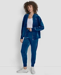 Dkny Women's Platinum Velour Rhinestone Logo Slim Fit Joggers