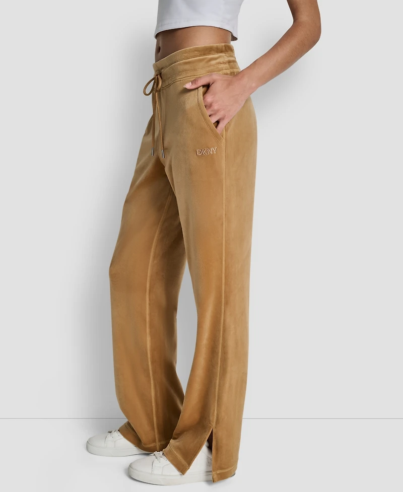Dkny Women's Hd Embroidery Logo Slit Track Pants