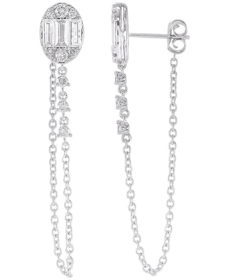 Macy's Round (0.48 ct. t.w.) and Baguette (0.53 ct. t.w.) Diamond Drop Earrings in 14K White Gold
