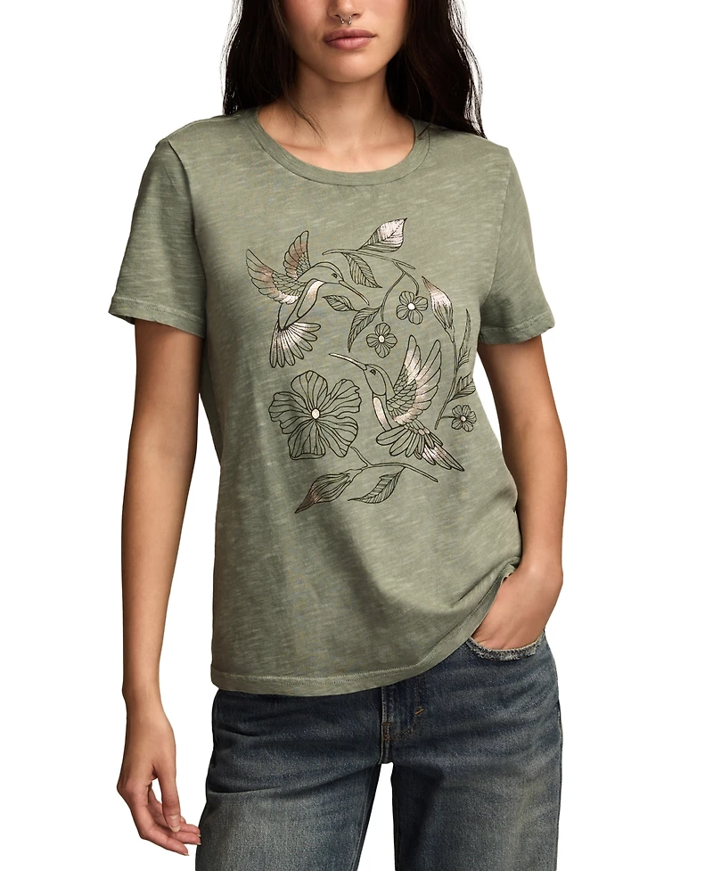 Lucky Brand Women's Humming Birds Classic Crew Neck T-Shirt