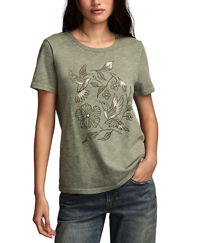 Lucky Brand Women's Humming Birds Classic Crew Neck T-Shirt