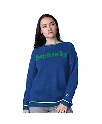 Starter Women's  Royal Seattle Seahawks Oversized On the Ball Intarsia Knit Pullover Sweater