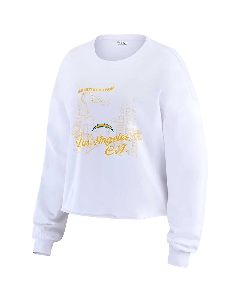 Wear by Erin Andrews Women's White Los Angeles Chargers Postcard Cropped Long Sleeve Top