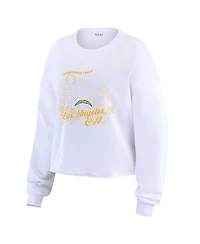 Wear by Erin Andrews Women's White Los Angeles Chargers Postcard Cropped Long Sleeve Top