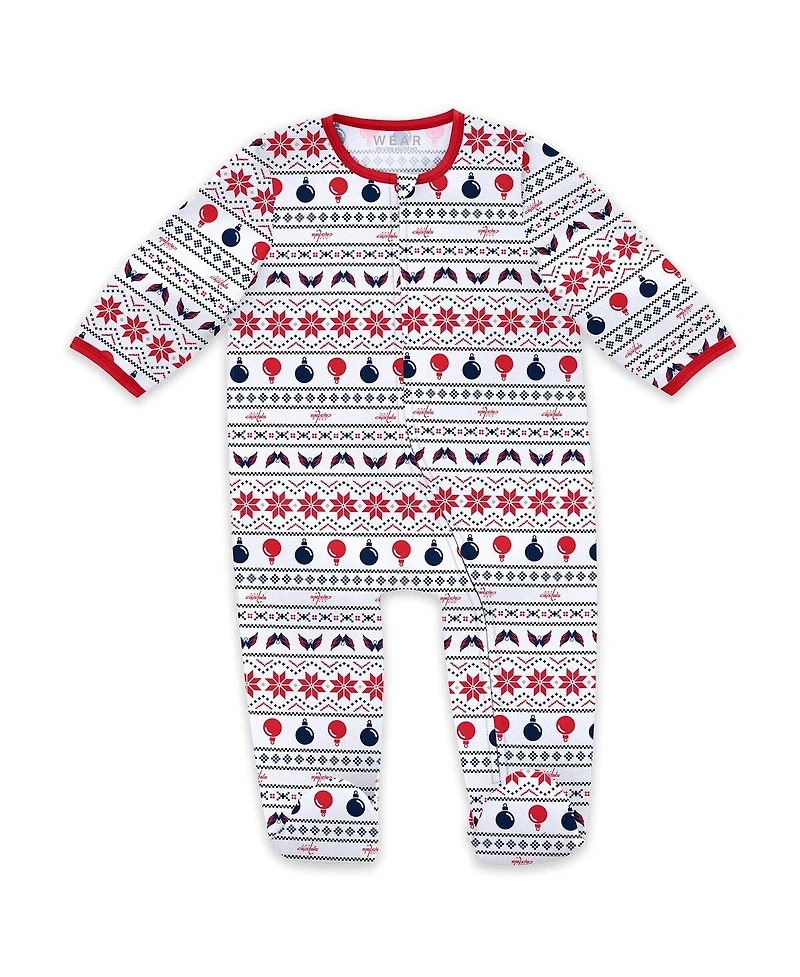Wear by Erin Andrews Baby Boys and Girls 2-Piece Washington Capitals Allover Print Full-Zip Sleeper Bib Christmas Set