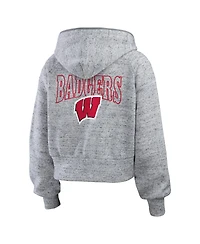 Wear by Erin Andrews Women'sHeather Gray Wisconsin Badgers Speckle Double-Hit Raglan Full-Zip Hoodie