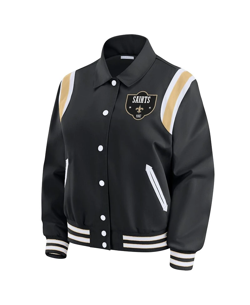 Wear by Erin Andrews Women's Black New Orleans Saints Varsity Lightweight Full-Snap Jacket