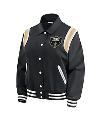 Wear by Erin Andrews Women's Black New Orleans Saints Varsity Lightweight Full-Snap Jacket