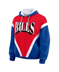 Wear by Erin Andrews Women's Red/Royal Buffalo Bills Retro Crinkle Full-Zip Hoodie Windbreaker Jacket