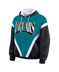 Wear by Erin Andrews Women's Teal/Black Jacksonville Jaguars Retro Crinkle Full-Zip Hoodie Windbreaker Jacket