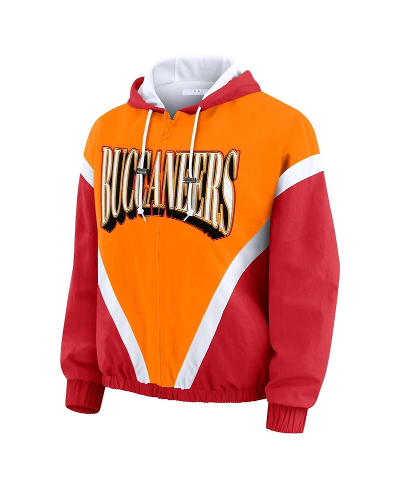 Wear by Erin Andrews Women's Orange/Red Tampa Bay Buccaneers Retro Crinkle Full-Zip Hoodie Windbreaker Jacket