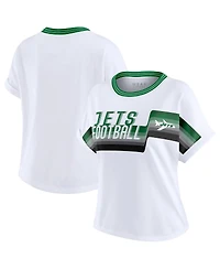 Wear by Erin Andrews Women's White New York Jets Cropped Center Stripe Dolman T-Shirt