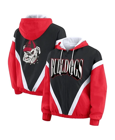 Wear by Erin Andrews Women'sRed/Black Georgia Bulldogs Color Block Full-Zip Hoodie Windbreaker Jacket