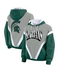 Wear by Erin Andrews Women'sGreen/Gray Michigan State Spartans Color Block Full-Zip Hoodie Windbreaker Jacket