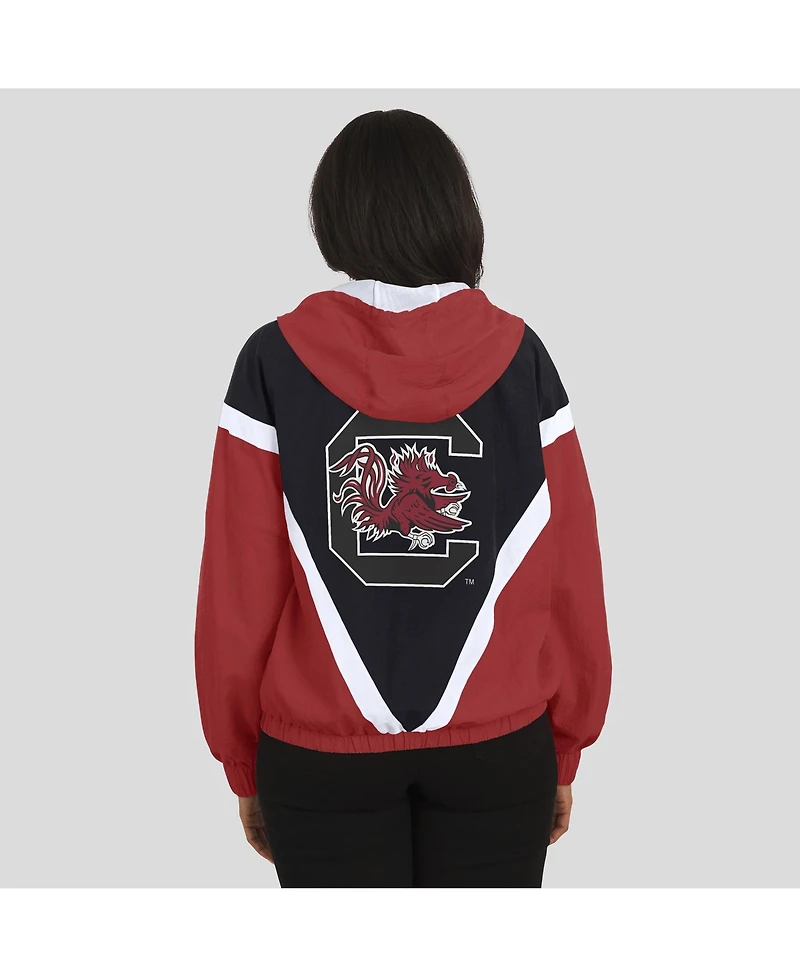 Wear by Erin Andrews Women'sGarnet/Black South Carolina Gamecocks Color Block Full-Zip Hoodie Windbreaker Jacket