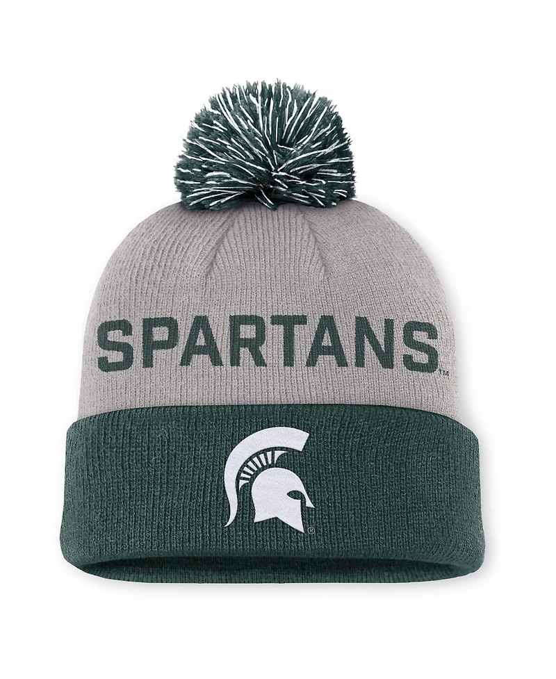Nike Men's Gray/Green Michigan State Spartans Primetime Peak Cuffed Pom with Knit Hat