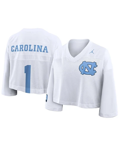 Jordan Women'sWhite North Carolina Tar Heels Cropped Mesh Dri-fit Fashion Jersey