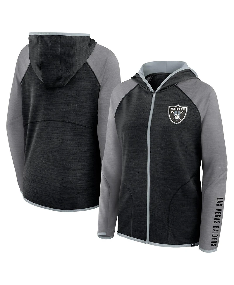 Fanatics Women's Black/Gray Las Vegas Raiders Redzone End Around Pass Raglan Full-Zip Hoodie