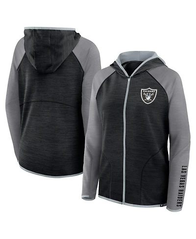 Fanatics Women's Black/Gray Las Vegas Raiders Redzone End Around Pass Raglan Full-Zip Hoodie