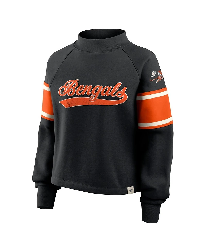 Fanatics Women's Black Cincinnati Bengals Oversized Hometown Toss Sweep Mock Neck Pullover Hoodie
