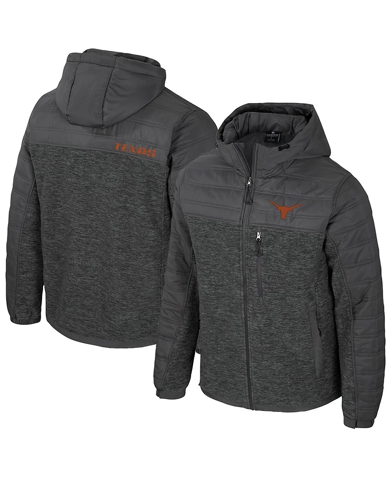 Colosseum Men's Charcoal Texas Longhorns Nightman Full-Zip Hoodie Puffer Jacket
