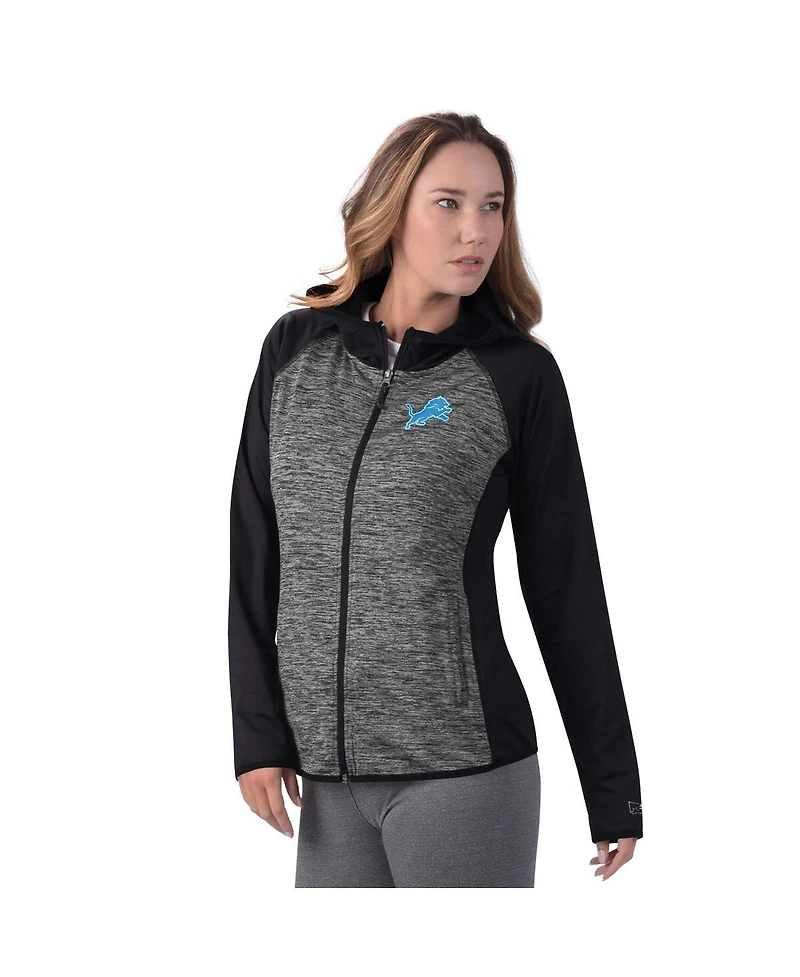 Msx by Michael Strahan Women's Black Detroit Lions Leslie Space Dyed Raglan Full-Zip Jacket