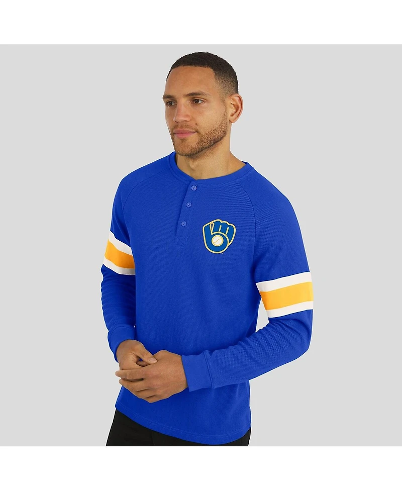 Fanatics Men's Darius Rucker Collection by Royal Milwaukee Brewers Waffle-Knit Raglan Long Sleeve Henley T-Shirt