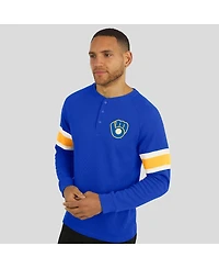 Fanatics Men's Darius Rucker Collection by Royal Milwaukee Brewers Waffle-Knit Raglan Long Sleeve Henley T-Shirt