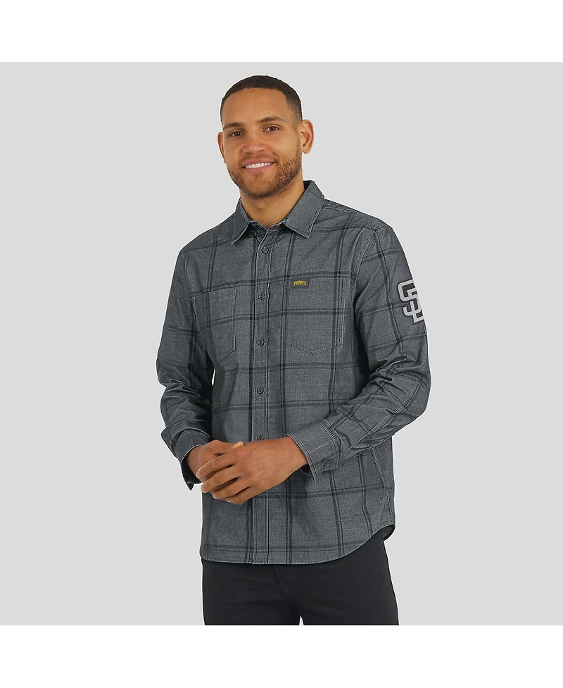 Fanatics Men's Darius Rucker Collection by Gray San Diego Padres Thin Wale Corduroy Plaid Button Up Shirt