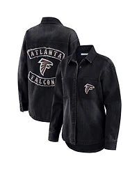 Wear by Erin Andrews Women's Black Atlanta Falcons Washed Oversized Denim Full-Snap Shacket