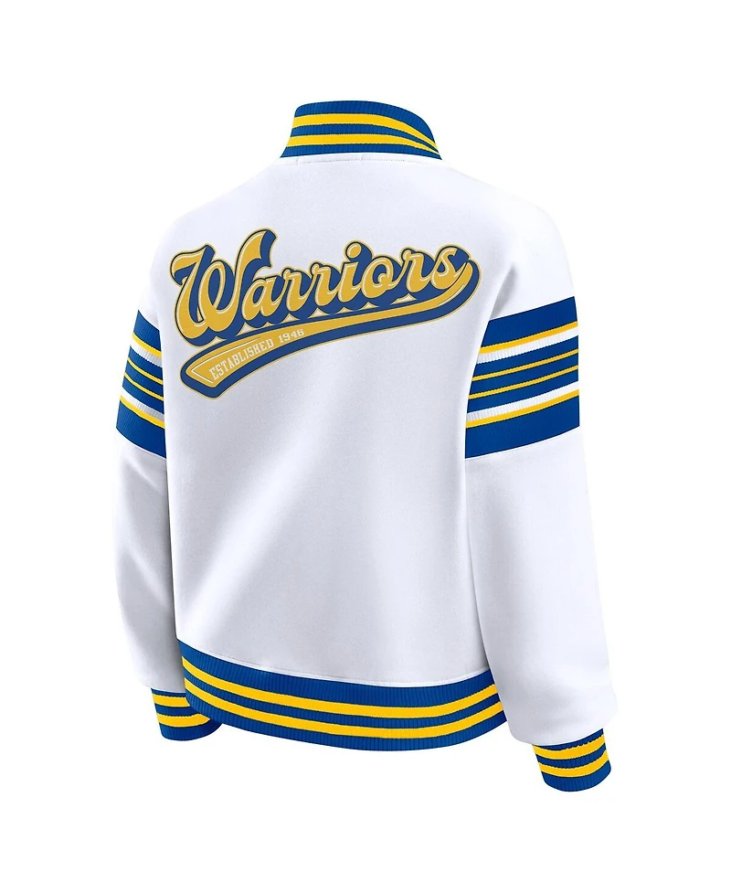Wear by Erin Andrews Women's White Golden State Warriors Snap Front Fleece Sweatshirt