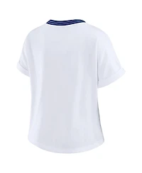 Wear by Erin Andrews Women's White New York Giants Cropped Center Stripe Dolman T-Shirt