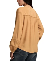 Lucky Brand Women's Embroidered Peasant Long Sleeve Top