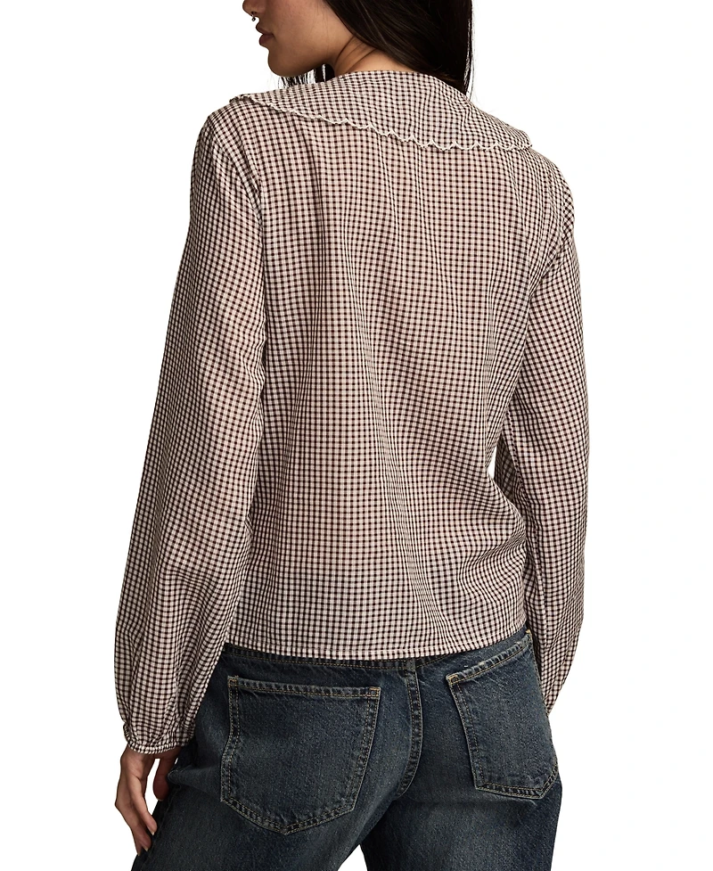 Lucky Brand Women's Gingham Peter Pan Collar Top