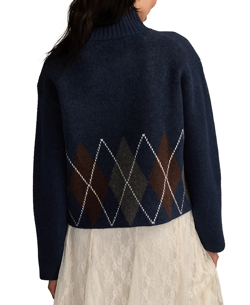 Lucky Brand Women's Argyle Mock Neck Sweater