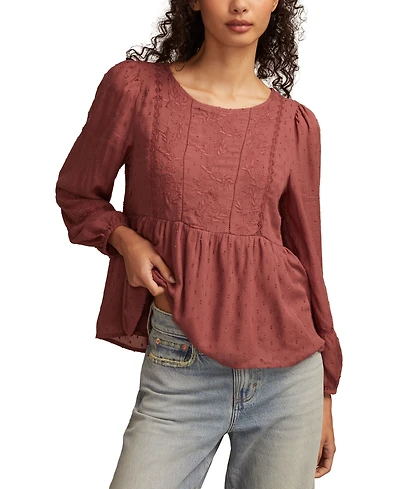 Lucky Brand Women's Novelty Long Sleeve Peplum Top