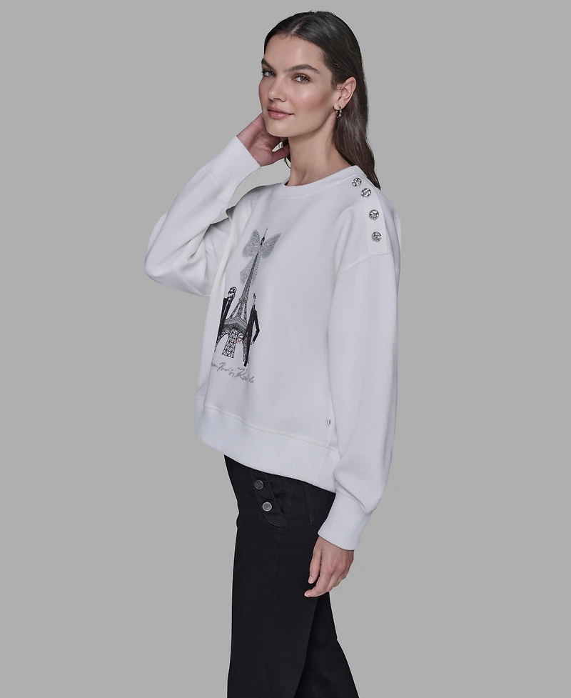 Karl Lagerfeld Paris Women's Eiffel Bow Detail Sweatshirt