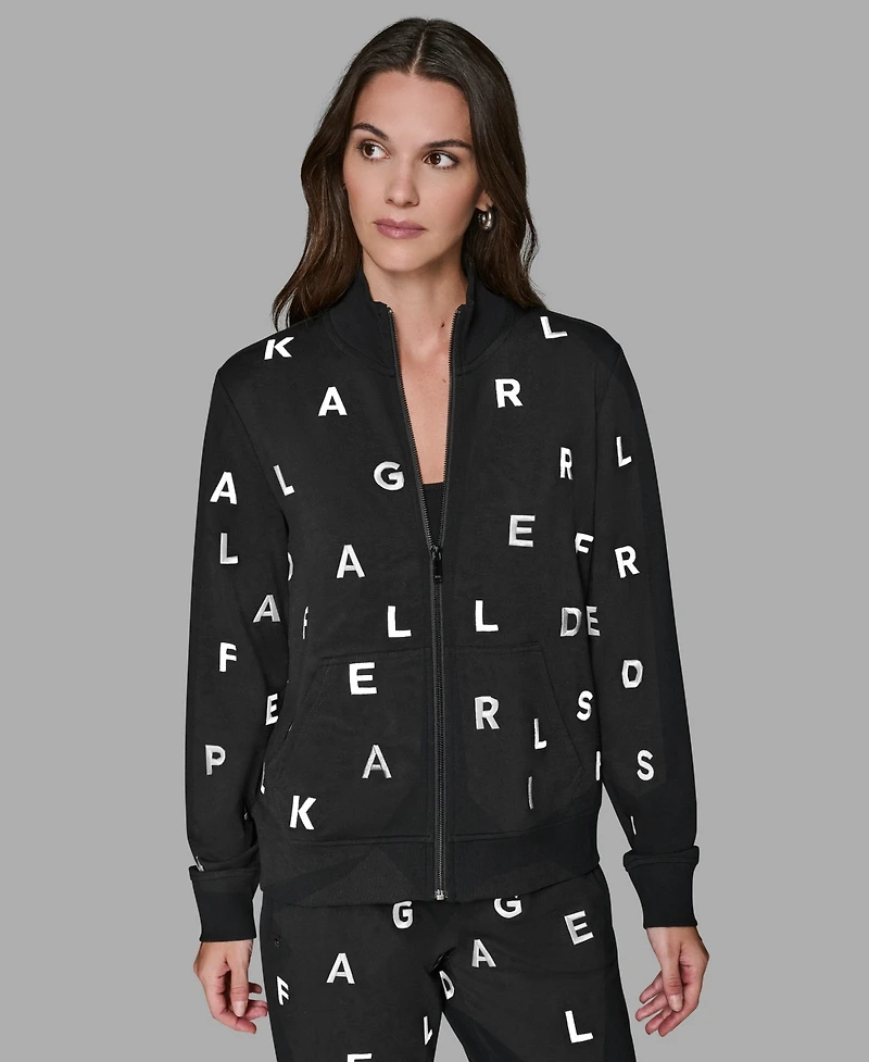 Karl Lagerfeld Paris Women's Logo Detail Long Sleeve Jacket