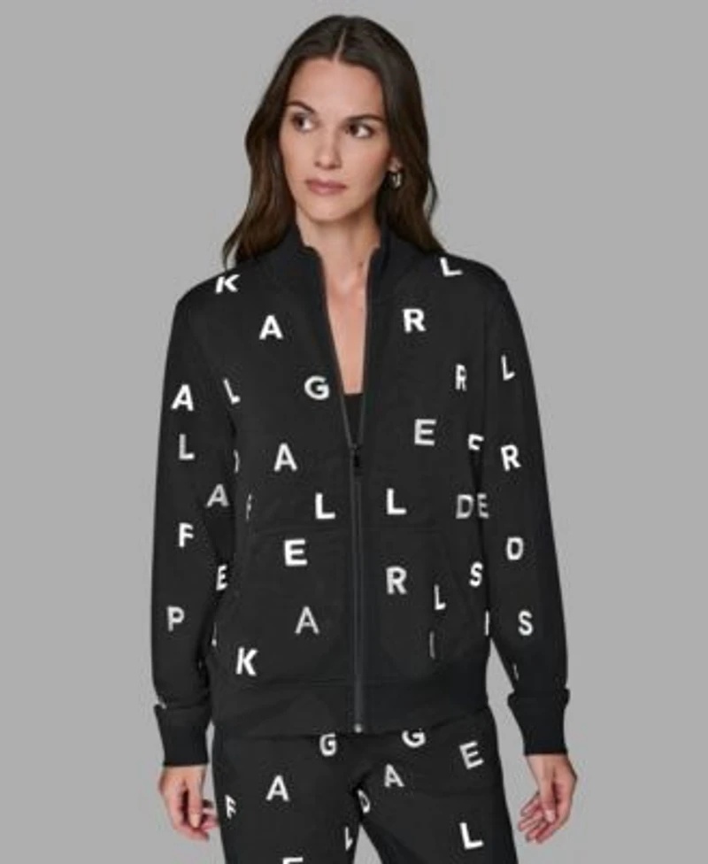 Karl Lagerfeld Paris Womens Logo Detail Pull On Joggers Long Sleeve Jacket
