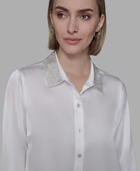 Karl Lagerfeld Paris Women's Collared Neck Shirt