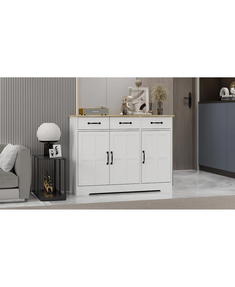 Lovmor Farmhouse Sideboard Buffet with 3 Drawers and 3 Doors