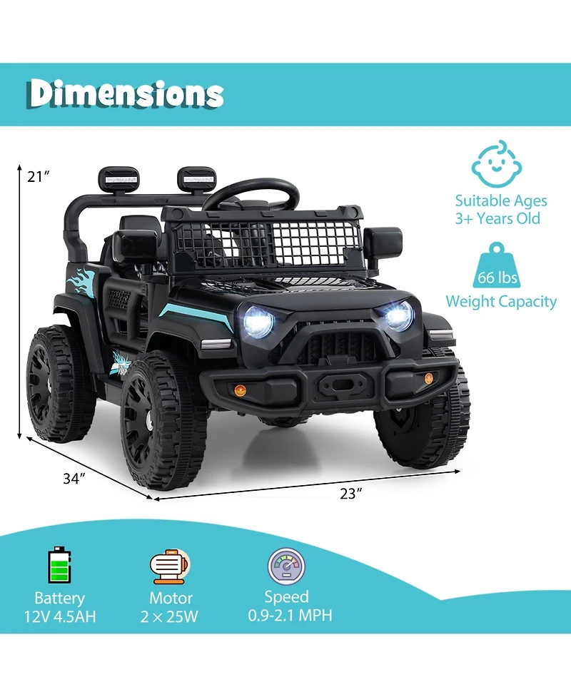Gymax Kids Ride on Car Truck 12V Battery Powered Electric Vehicle w/ Foldable Mirrors