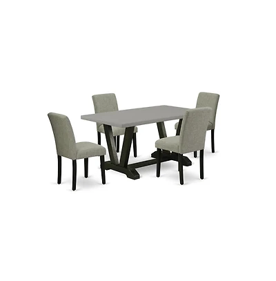 East West Furniture 5-Pc Dinette Set - 4 Kitchen Chairs and 1 Modern Rectangular Wire Brushed Black Kitchen Table with High Chair Back
