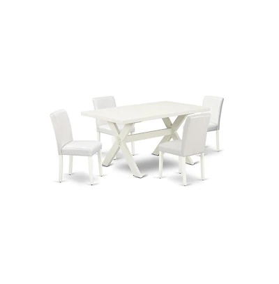 East West Furniture 5-Piece Fashionable kitchen table set an Outstanding Linen White rectangular Table Top and 4 Wonderful Pu Leather Parson Dining Ro