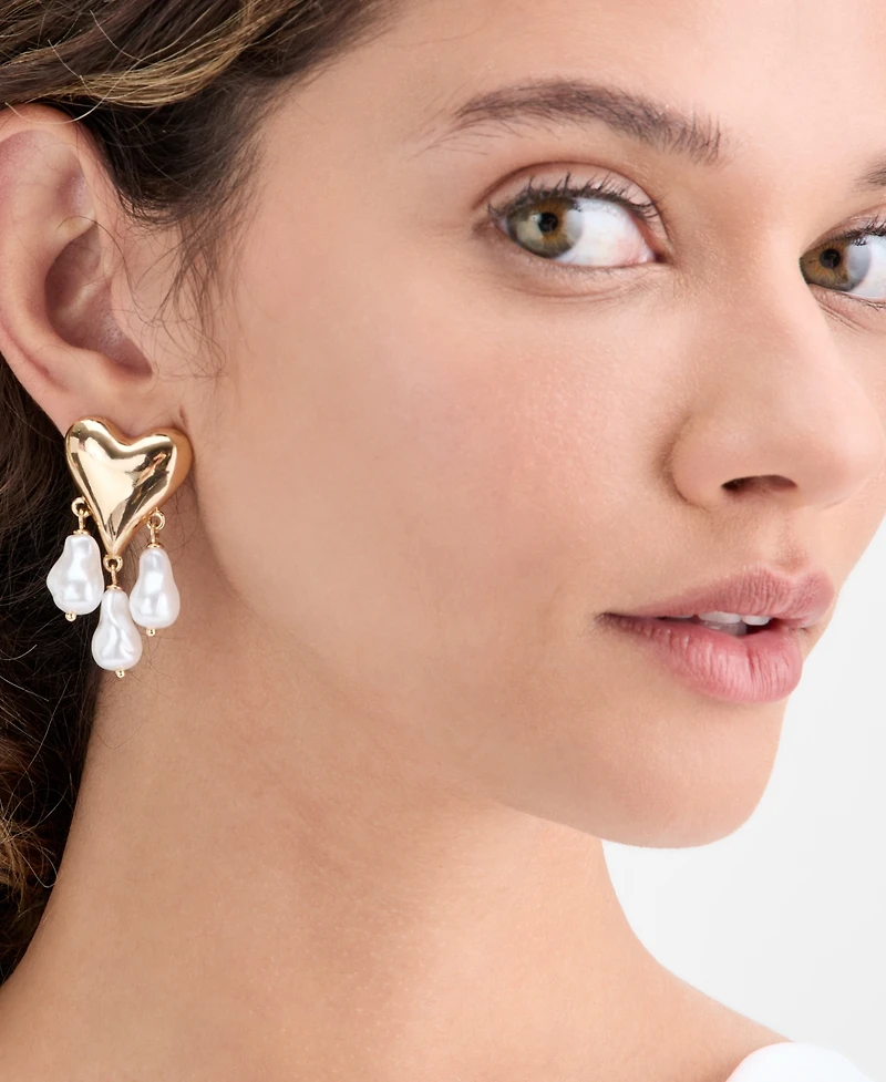 I.n.c. International Concepts Imitation Pearl Charm Heart Drop Earrings, Macy's Exclusive