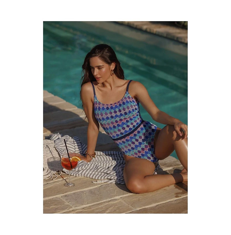 Profile by Gottex Womens Retro Riviera Scoop Neck Netted Crochet One Piece