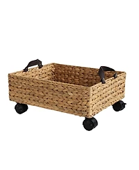 18.11" Hand-Woven Hyacinth Rectangular Underbed Storage Bin with Wheels and Handles