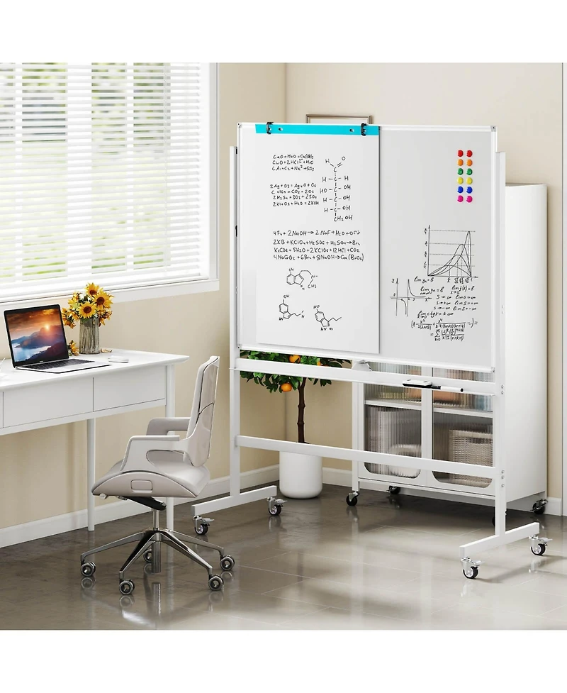 48"x36" Mobile Magnetic Double-Sided Reversible Whiteboard Height Adjust